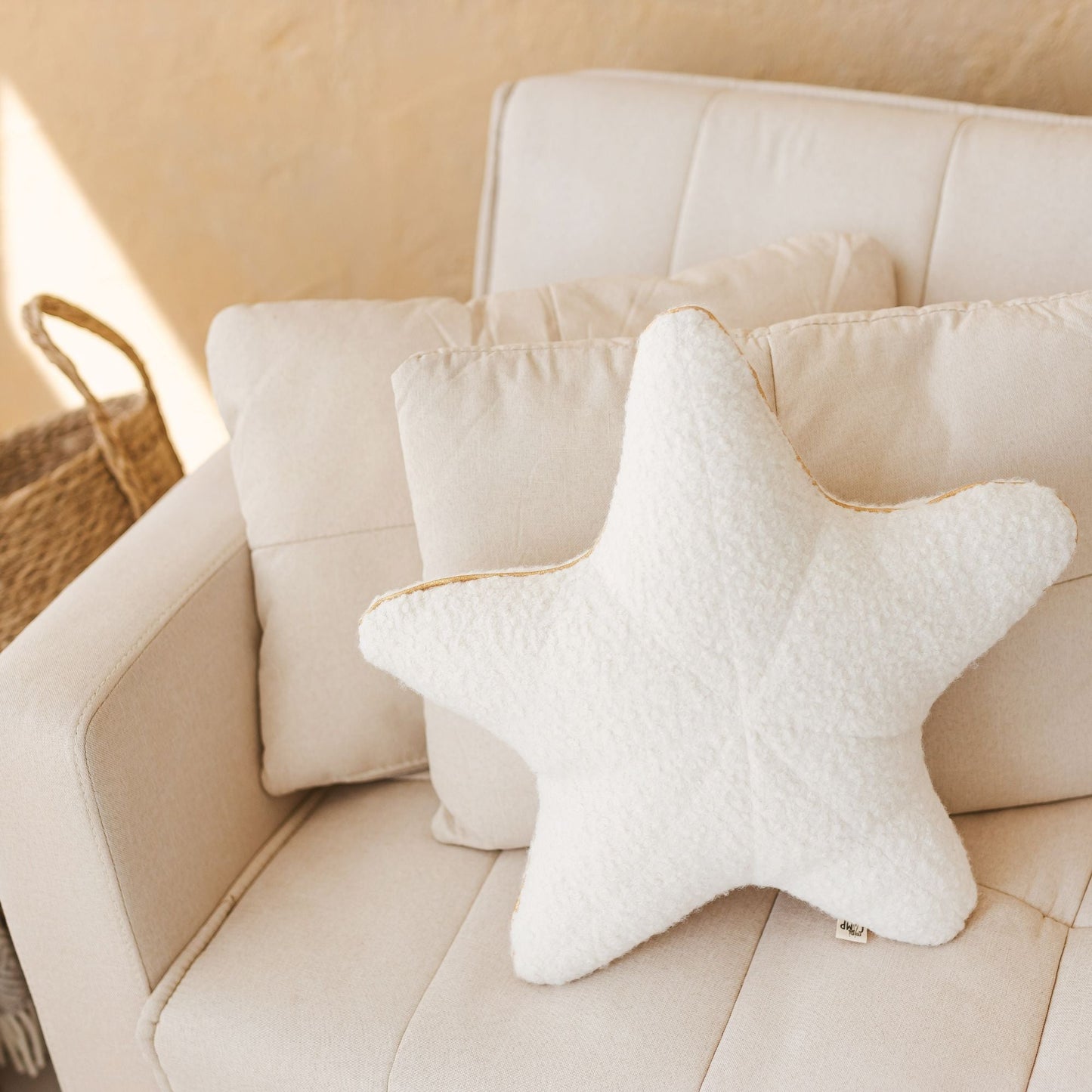 MINICAMP Ecru Boucle Starfish Cushion With Chic Golden Trim - Edie And I