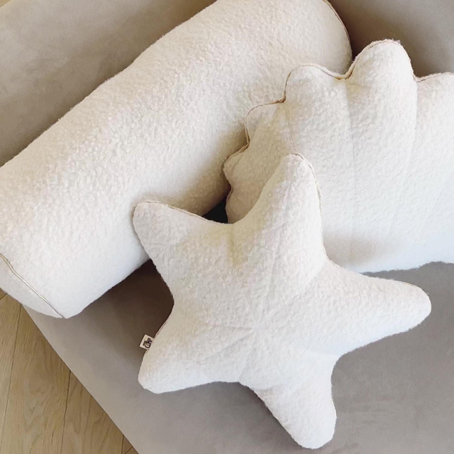 MINICAMP Ecru Boucle Starfish Cushion With Chic Golden Trim - Edie And I