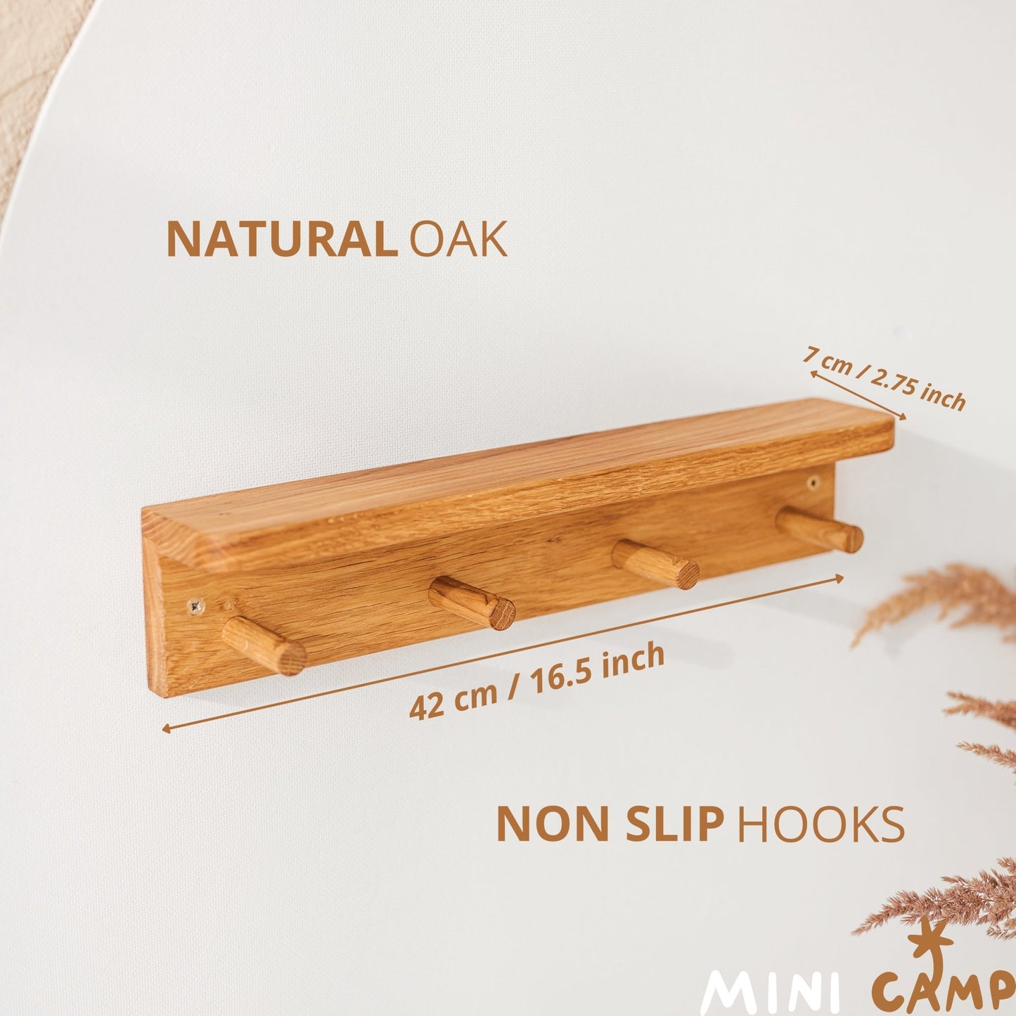 MINICAMP Floating Kids Bookshelf With Coat Hooks Made of Solid Oak - Edie And I