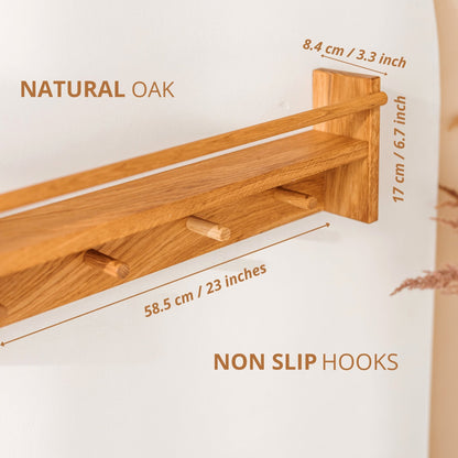 MINICAMP Floating Kids Bookshelf With Coat Hooks Made of Solid Oak - Edie And I