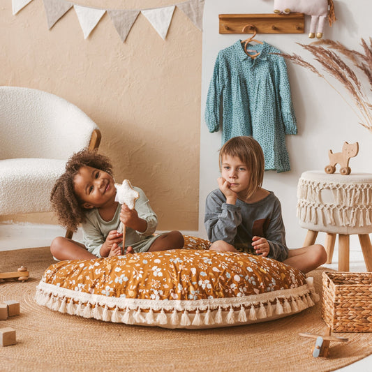MINICAMP Kids Floor Cushion Seating Pouffe in Plant Pattern - Edie And I
