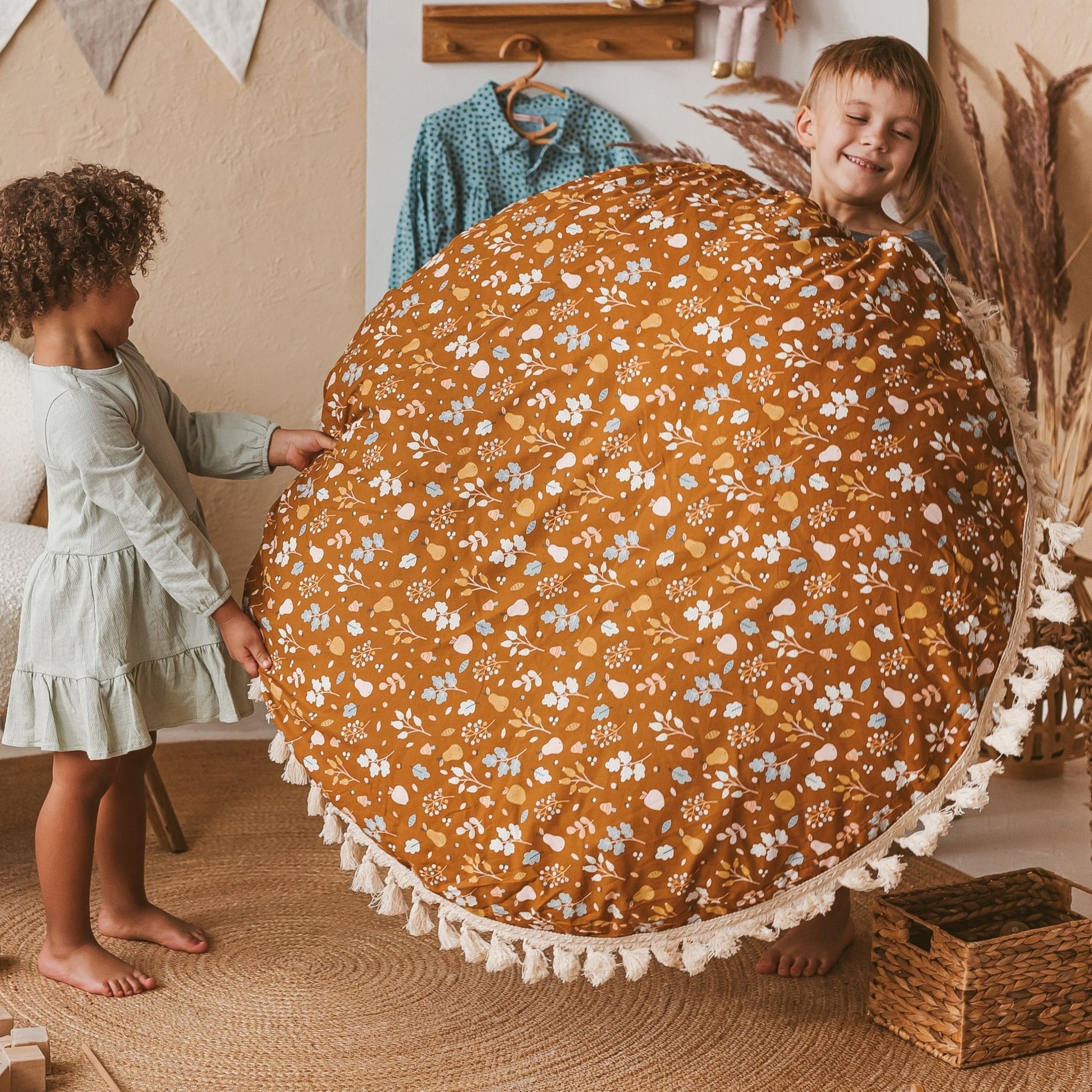 MINICAMP Kids Floor Cushion Seating Pouffe in Plant Pattern - Edie And I