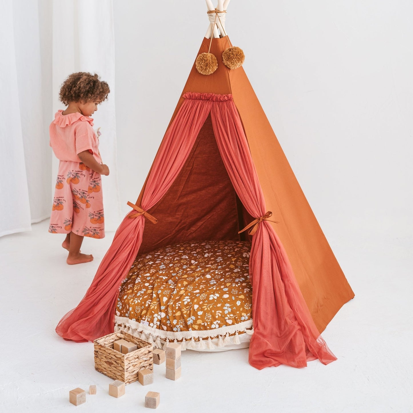 MINICAMP Kids Floor Cushion Seating Pouffe in Plant Pattern - Edie And I