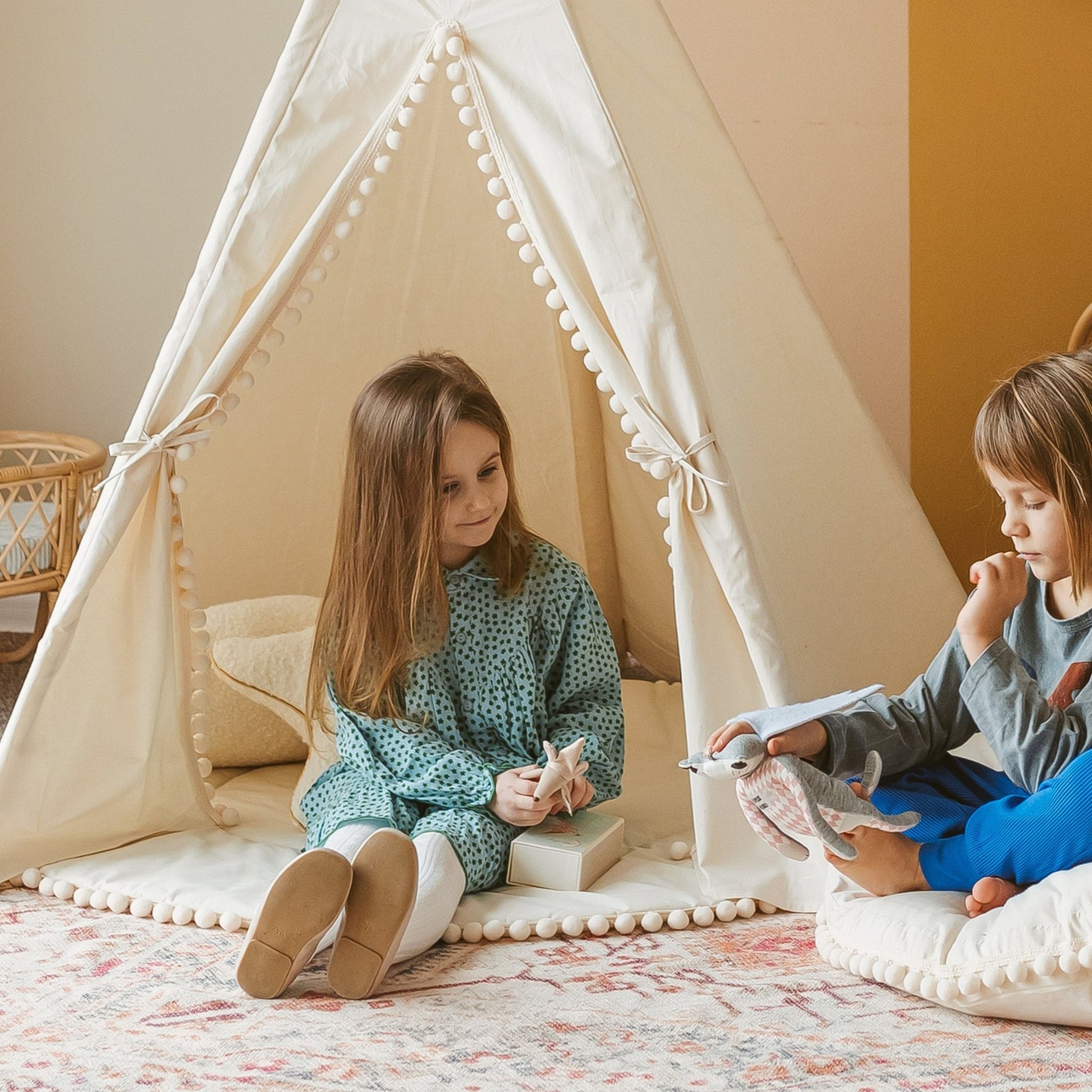 MINICAMP Kids Playmat With Pompom Border in Ecru - Edie And I