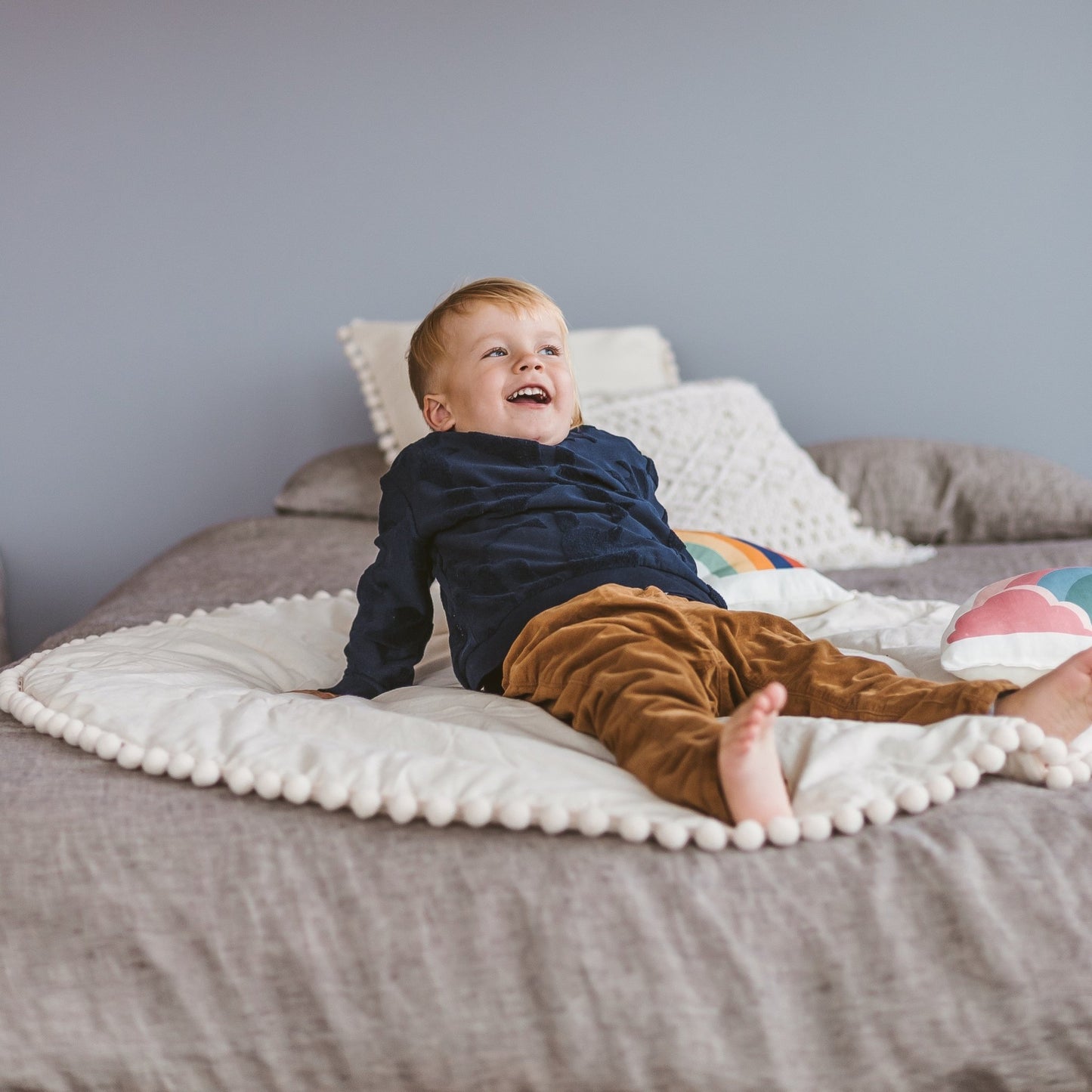 MINICAMP Kids Playmat With Pompom Border in Ecru - Edie And I