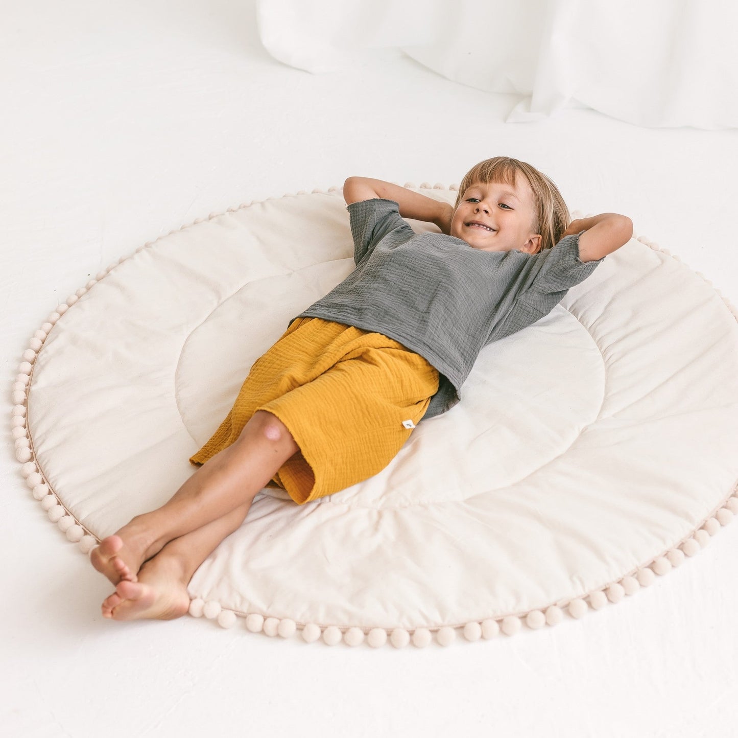 MINICAMP Kids Playmat With Pompom Border in Ecru - Edie And I