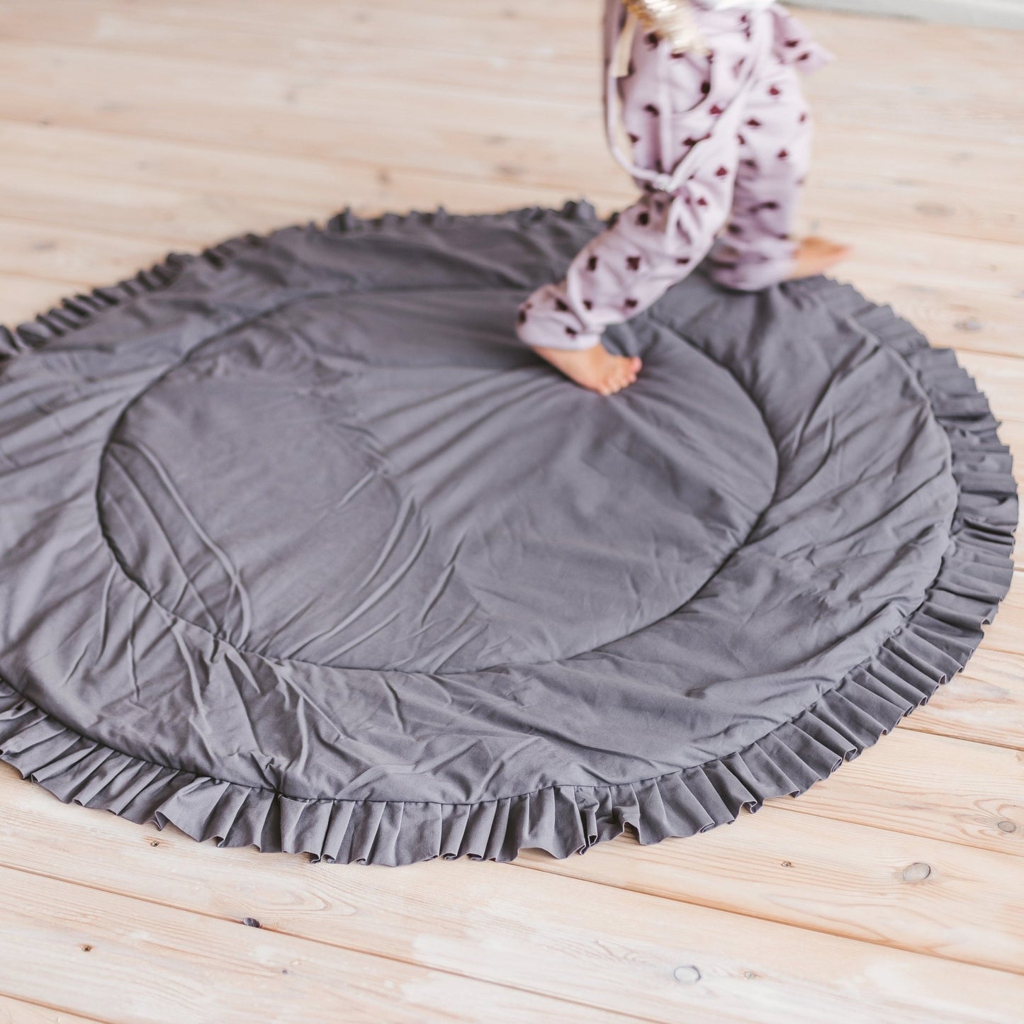 MINICAMP Kids Playmat With Ruffled Border in Grey - Edie And I
