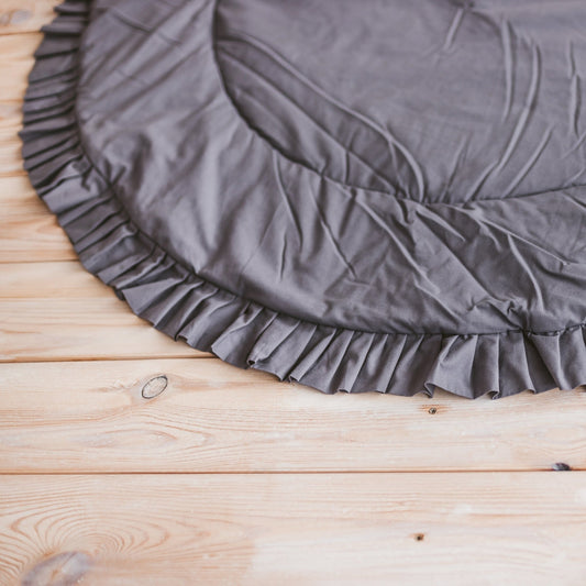 MINICAMP Kids Playmat With Ruffled Border in Grey - Edie And I