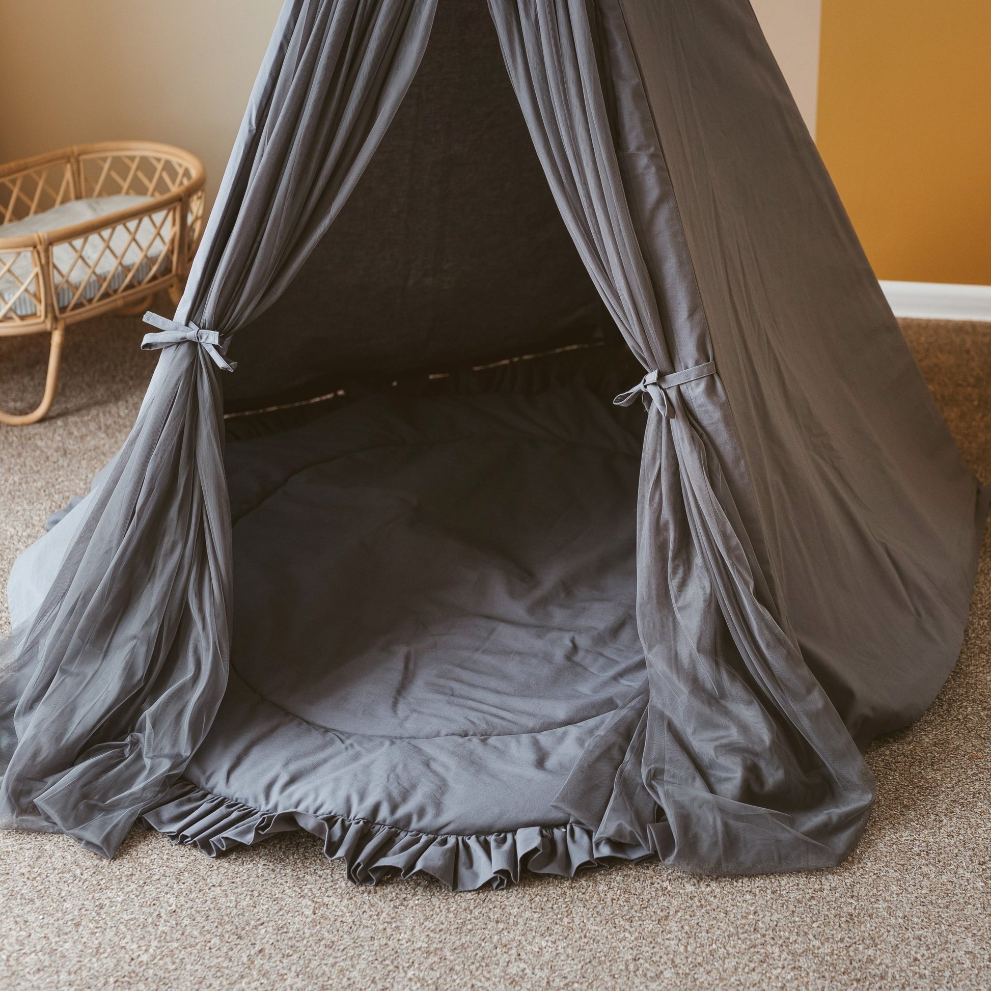 MINICAMP Kids Playmat With Ruffled Border in Grey - Edie And I