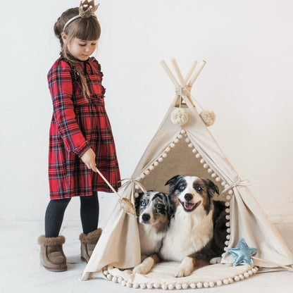 MINICAMP Large Dog Teepee Tent in Ecru With Pompoms – Size L - Edie And I