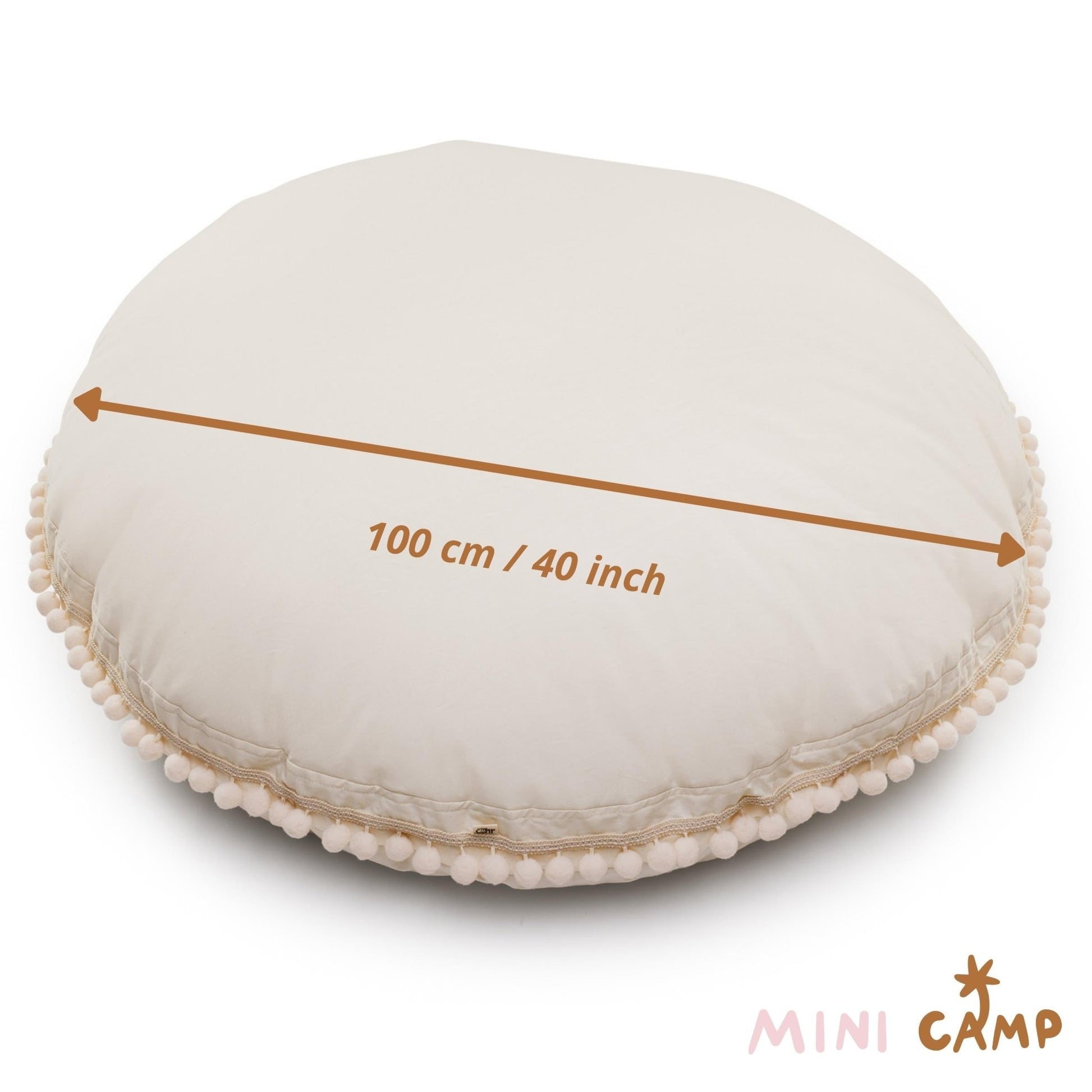 MINICAMP Large Floor Cushion With Pom Poms in Ecru - Edie And I