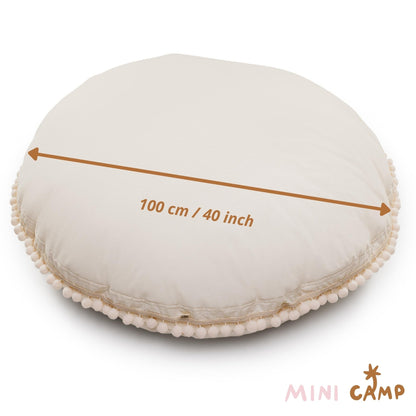 MINICAMP Large Floor Cushion With Pom Poms in Ecru - Edie And I