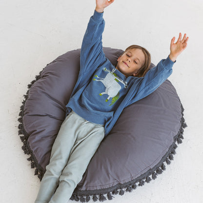 MINICAMP Large Floor Cushion With Tassels in Grey - Edie And I