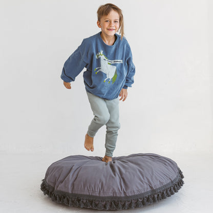 MINICAMP Large Floor Cushion With Tassels in Grey - Edie And I