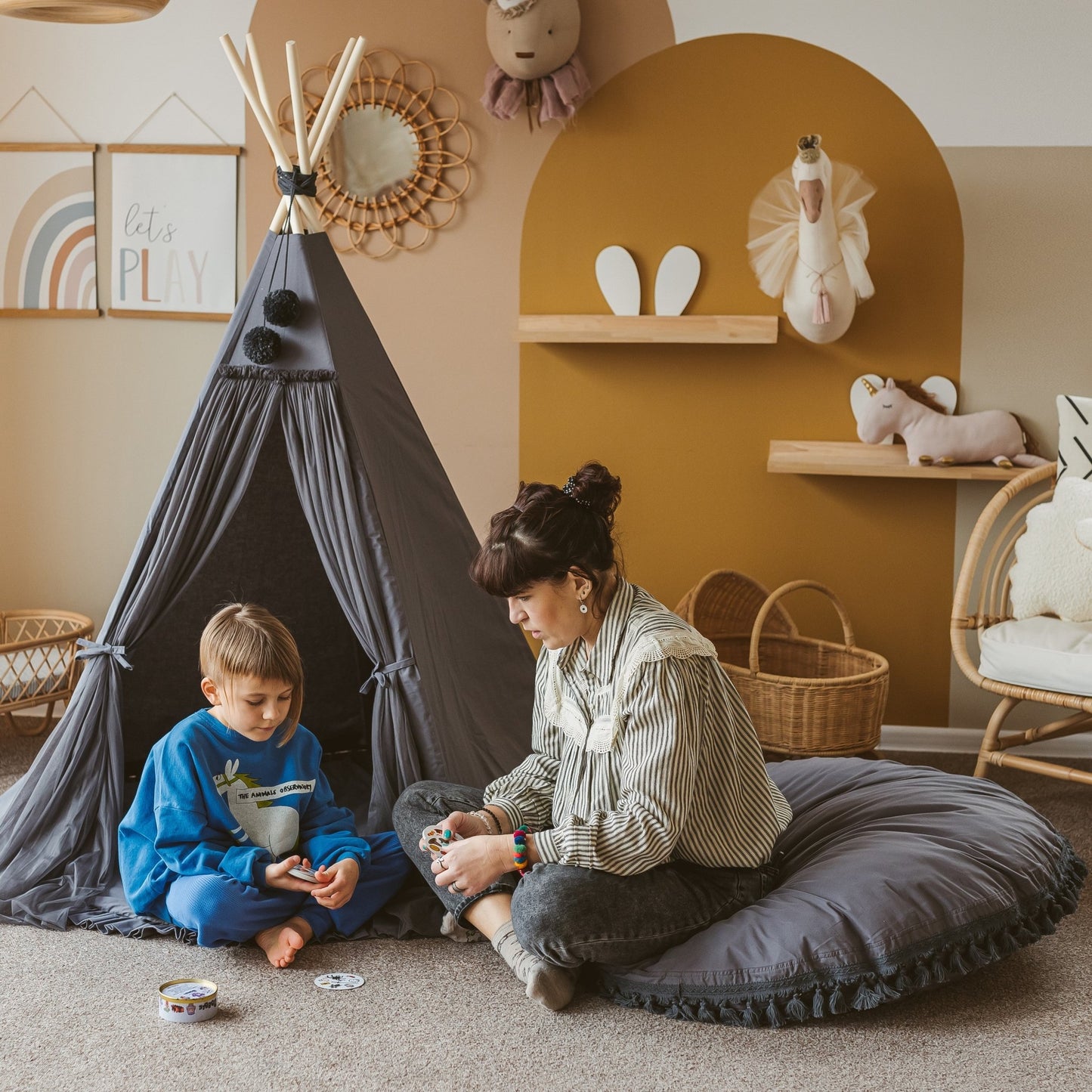 MINICAMP Large Floor Cushion With Tassels in Grey - Edie And I