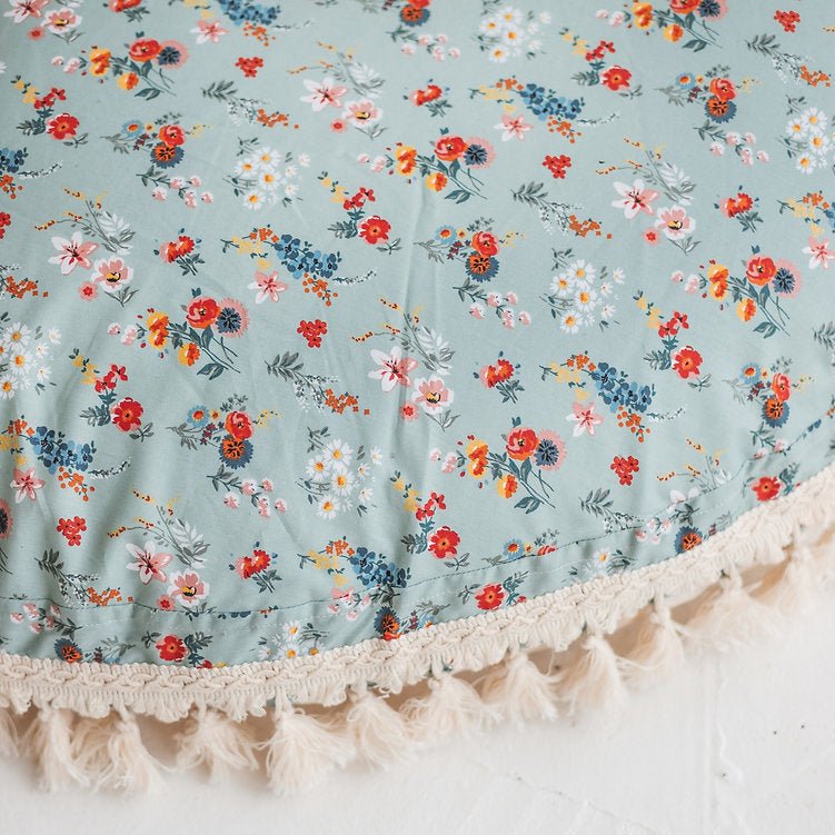 MINICAMP Large Floor Pillow in Mint and Floral Pattern - Edie And I