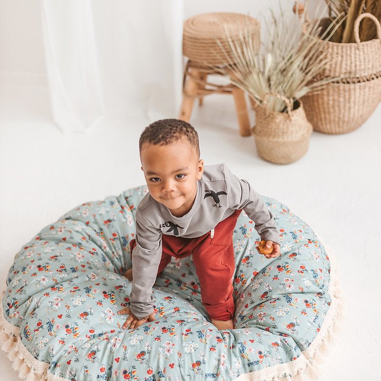 MINICAMP Large Floor Pillow in Mint and Floral Pattern - Edie And I