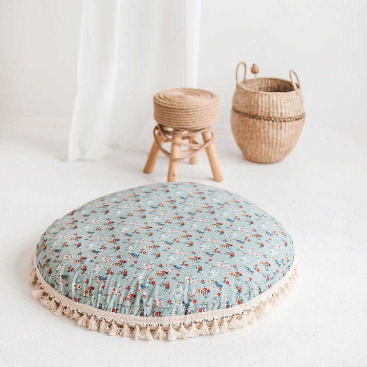 MINICAMP Large Floor Pillow in Mint and Floral Pattern - Edie And I