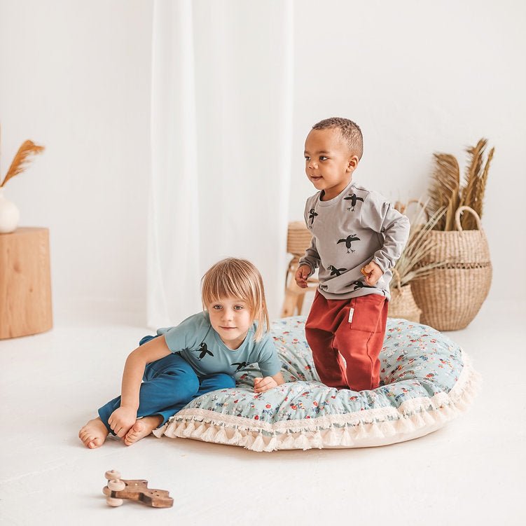 MINICAMP Large Floor Pillow in Mint and Floral Pattern - Edie And I