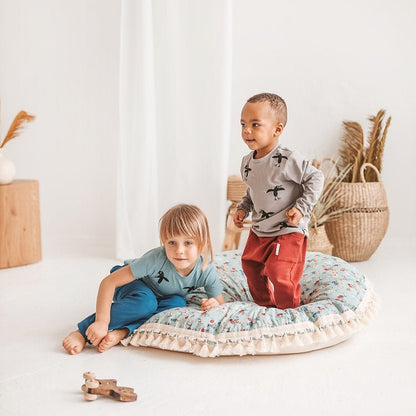 MINICAMP Large Floor Pillow in Mint and Floral Pattern - Edie And I