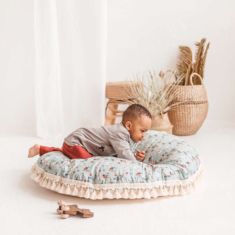 MINICAMP Large Floor Pillow in Mint and Floral Pattern - Edie And I