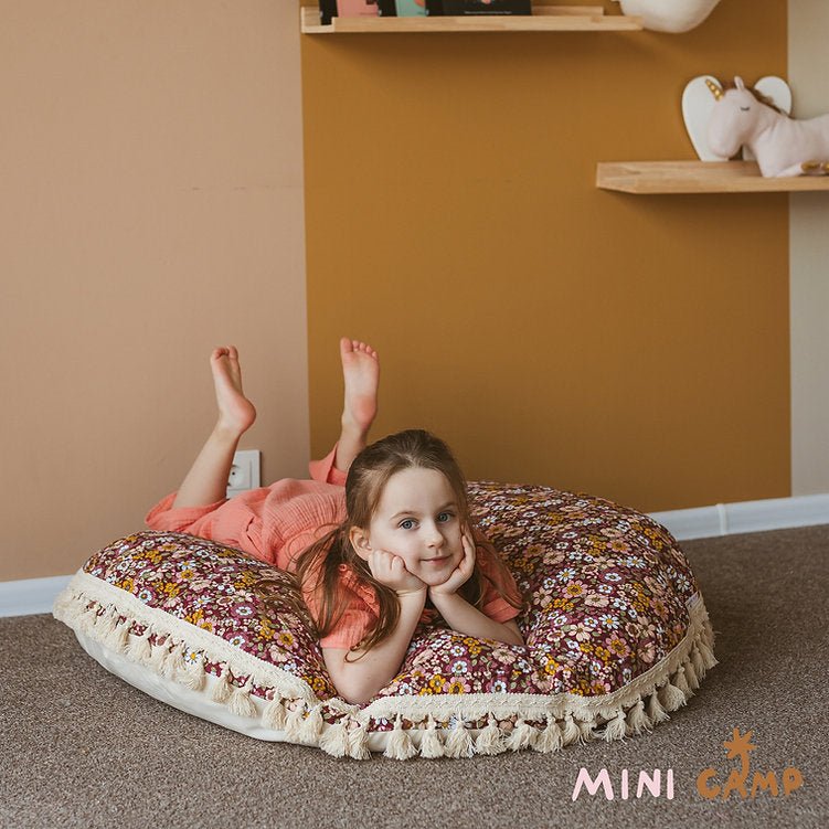 MINICAMP Large Kids Floor Cushion in Burgundy Floral Pattern - Edie And I