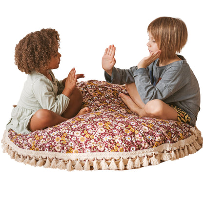 MINICAMP Large Kids Floor Cushion in Burgundy Floral Pattern - Edie And I
