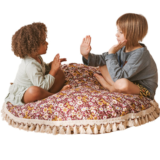 MINICAMP Large Kids Floor Cushion in Burgundy Floral Pattern - Edie And I