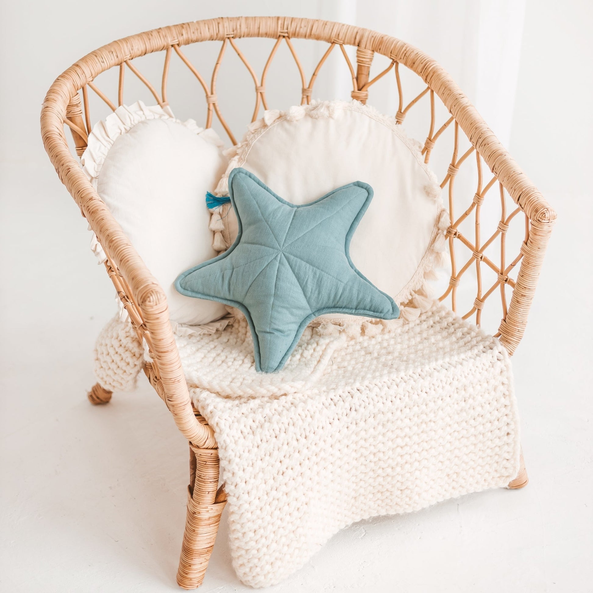 MINICAMP Linen Sea Star Pillow – Mint Throw Pillow for Coastal & Beach Decor - Edie And I