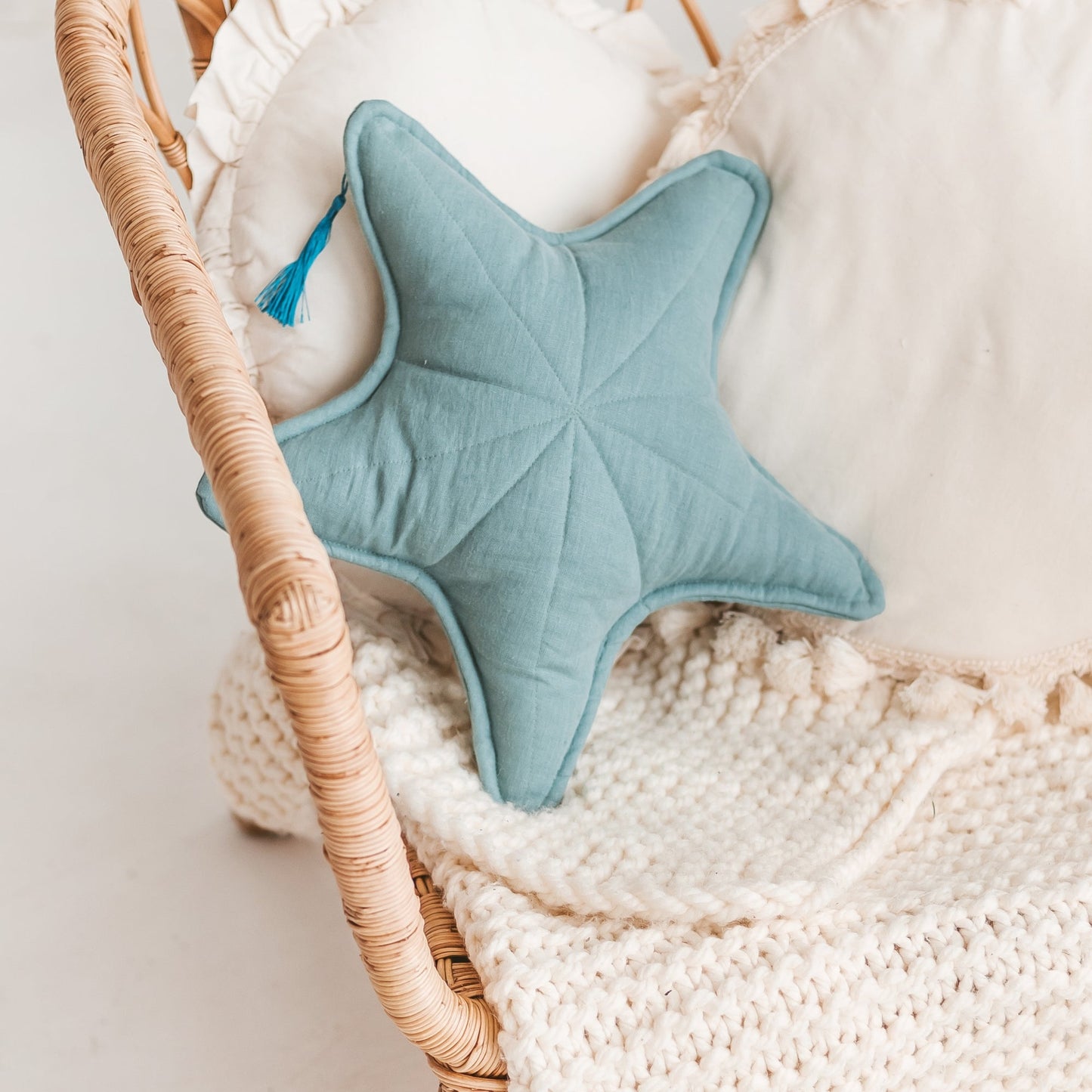 MINICAMP Linen Sea Star Pillow – Mint Throw Pillow for Coastal & Beach Decor - Edie And I