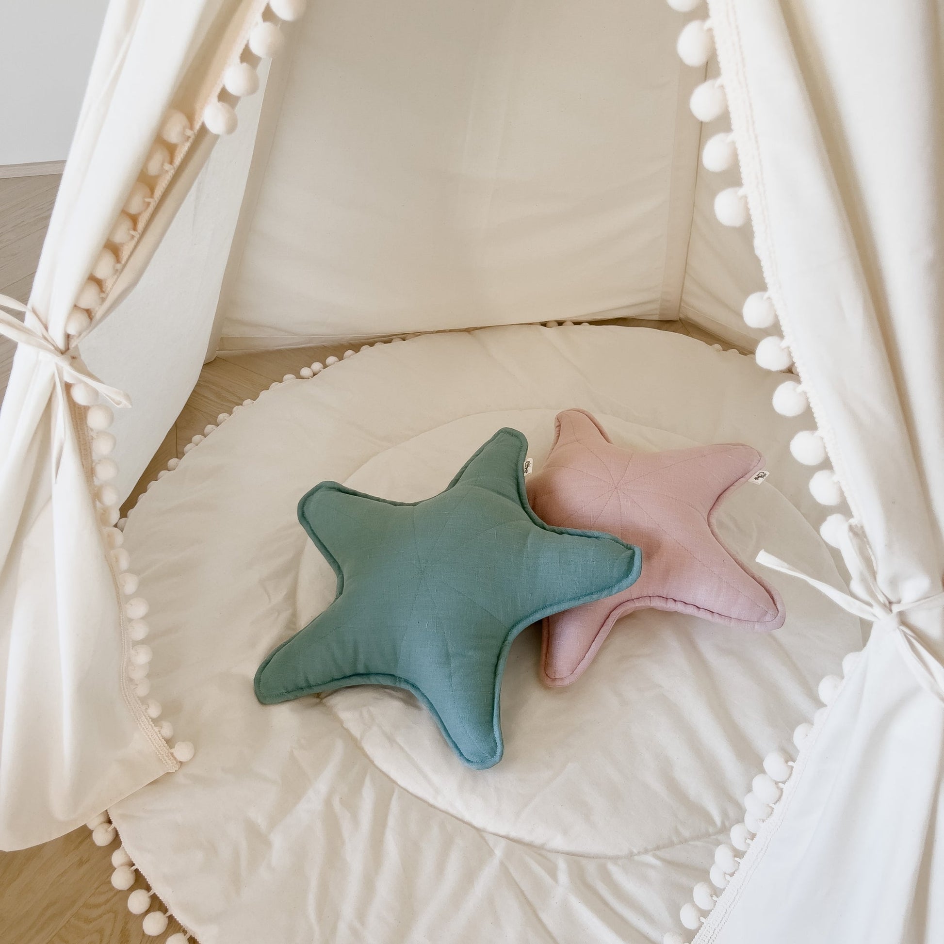 MINICAMP Linen Sea Star Pillow – Mint Throw Pillow for Coastal & Beach Decor - Edie And I