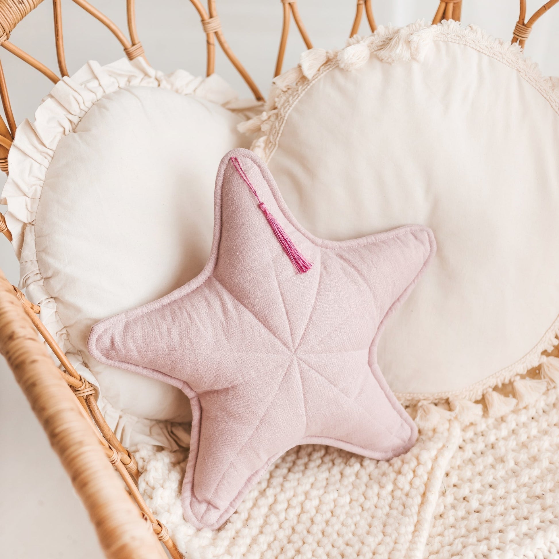 MINICAMP Linen Sea Star Pillow – Pink Throw Pillow for Coastal & Beach Decor - Edie And I