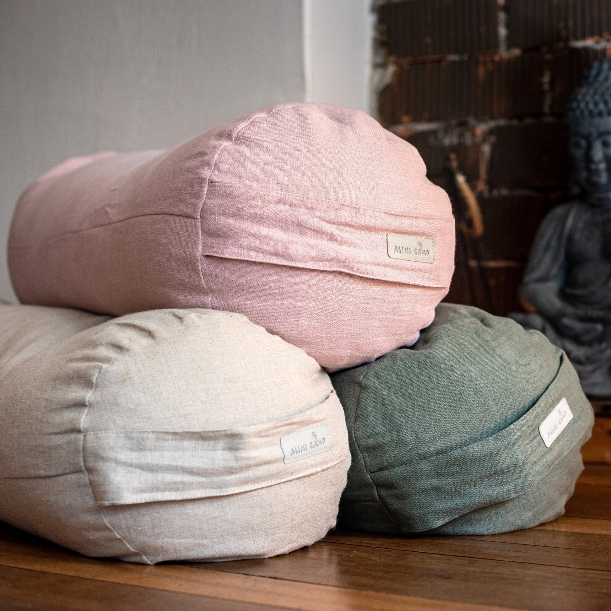 MINICAMP Yoga Bolster Meditation Cushion From 100% Linen in Forest Green - Edie And I