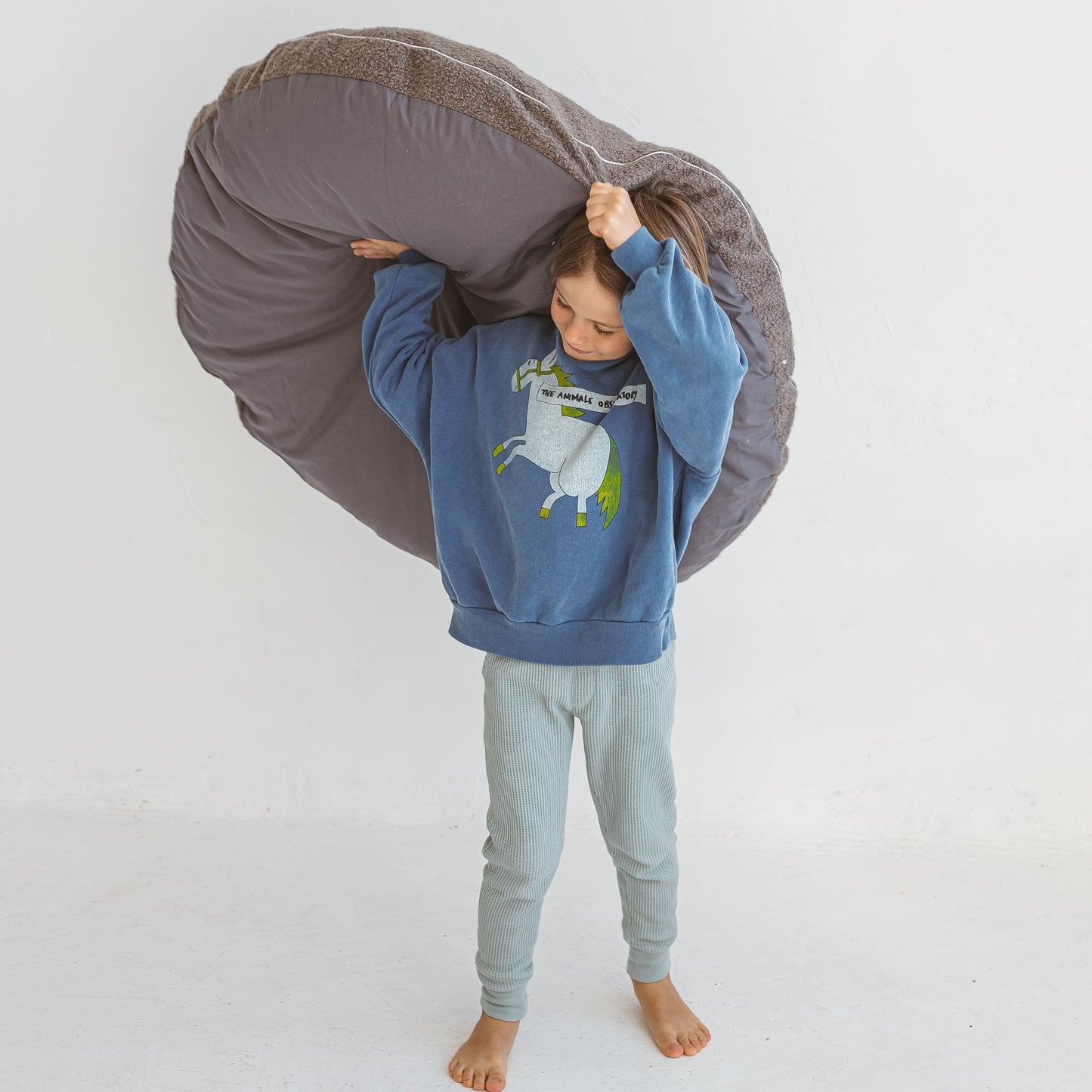 MINICAMP Boucle Fabric Kids Floor Cushion in Grey